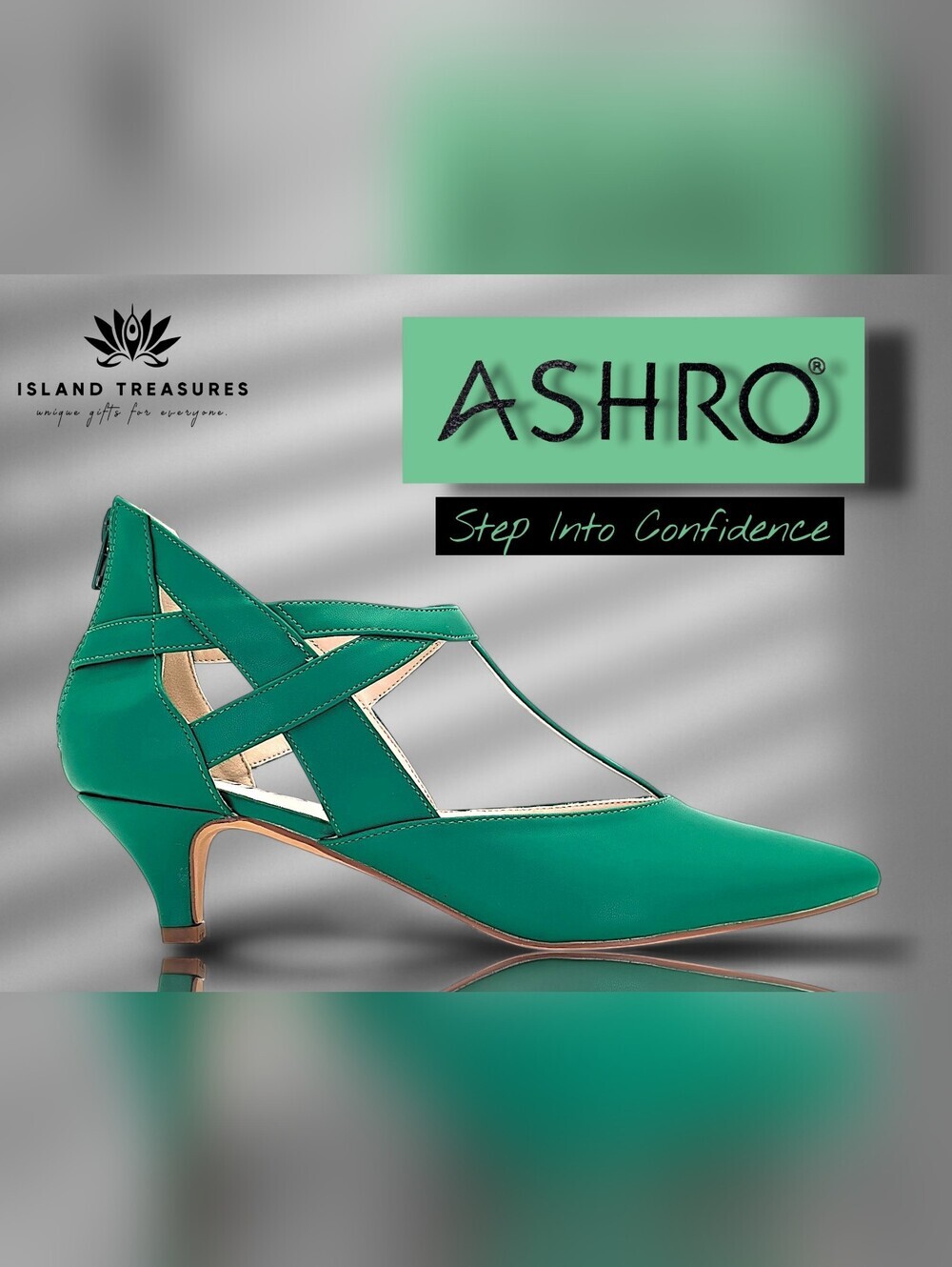 Ashro Esmeralda Sz 9M Emerald Green Strappy Kitten Heel Pumps Geometric Cut-Outs